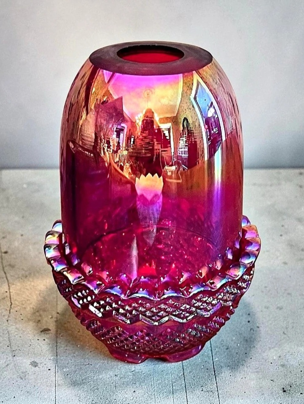 Fenton Iridized Carnival Amberina Glass Fairy Lamp Very RARE!